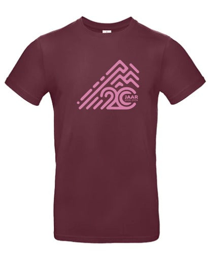Alpe d’HuZes Unisex T-shirt bordeaux met roze opdruk