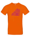 Alpe d’HuZes Unisex T-shirt oranje met donkerroze opdruk